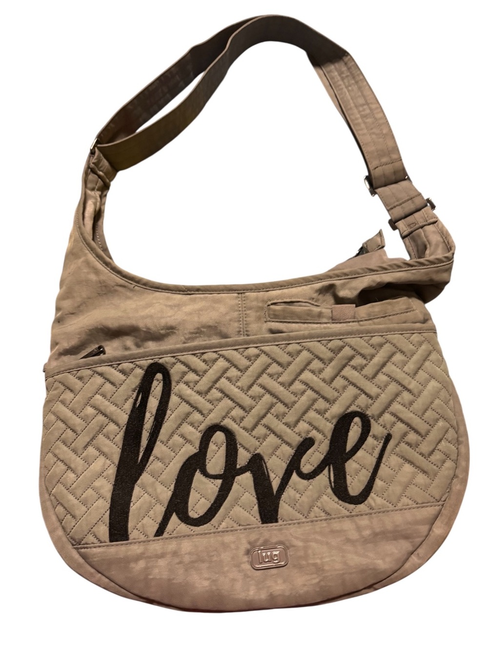 lug Beige Quilted Shoulder Bag with 'Love' Script